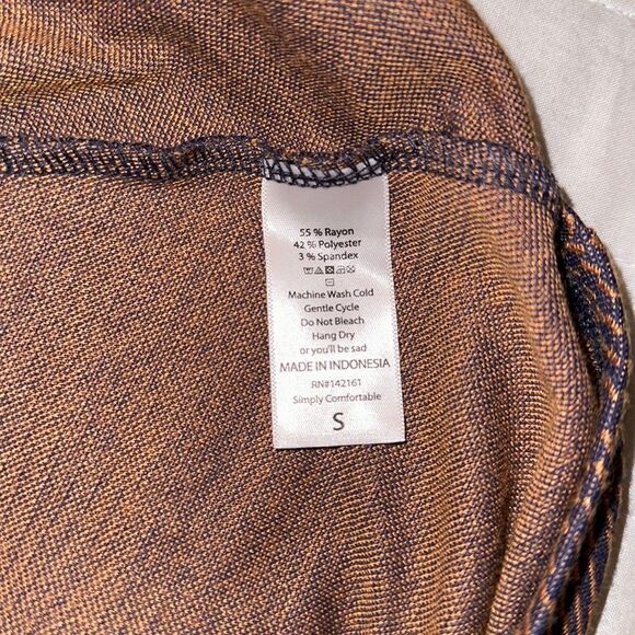 LuLaRoe S Carly Burnt Orange Indigo Blue Knit Crewneck Short Sleeve Hi Low Dress - Picture 8 of 10